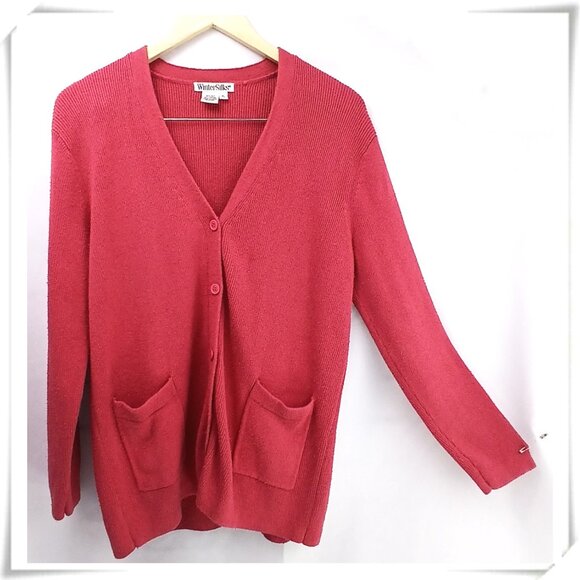 Winter Silks Plum Red Silk Blend Button Up V-neck Cardigan Sweater Like New - Picture 1 of 5